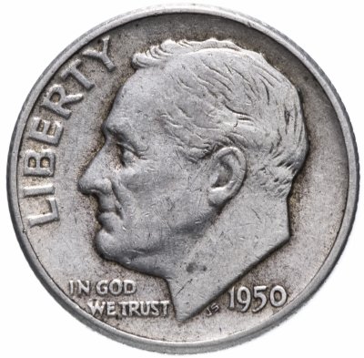 купить США 10 центов (дайм, one dime) 1950 "Silver Roosevelt Dime (Рузвельт)" без обозначения монетного двора