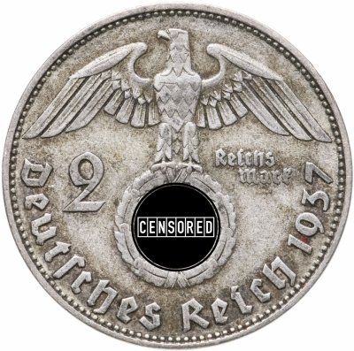 купить Германия (Третий Рейх) 2 рейхсмарки 1937, Двор D (Мюнхен) Орел со свастикой (Гинденбург)