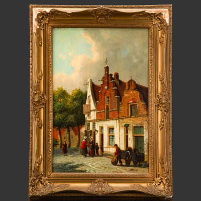 купить Картина "Голландская улочка. Эдам", неизвестный художник, холст, масло, в раме, Западная Европа, 1970-1990 гг.