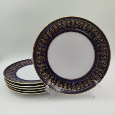 купить Набор из 6-ти десертных тарелок, украшенных растительным орнаментом, фарфор, крытье, золочение, Graf Von Henneberg Porzellan, 1777 Jlmenau, Германия, 1977-1990 гг.