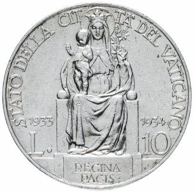купить Ватикан 10 лир (lire) 1933-1934 двойная дата