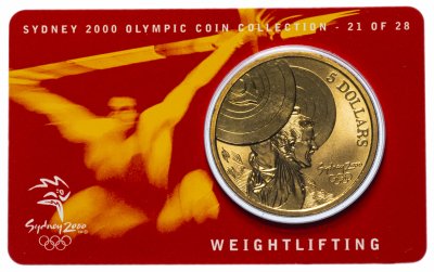 купить Австралия 5 долларов (dollars) 2000 "Олимпийские игры в Сиднее - Тяжёлая атлетика" (в коинкарте)