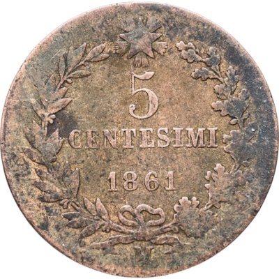 купить Италия 5 чентезимо (centesimi) 1861 M знак монетного двора: "M" - Милан