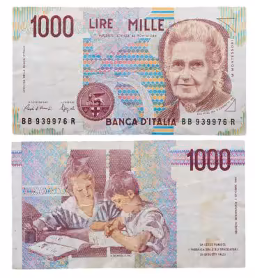 купить Италия 1000 Лир 1990 "Мария Монтессори. Школа Монтессори"(Pick 114)