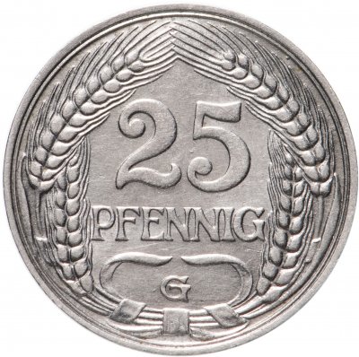 купить Германия 25 пфеннигов (pfennig) 1911 G знак монетного двора: "G" - Карлсруэ