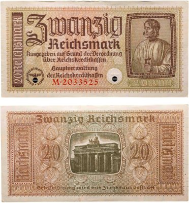 купить Германия 20 рейхсмарок 1940-1945 Немецкие оккупационные территории