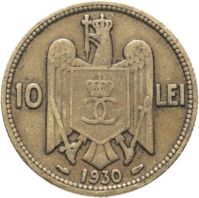 купить Румыния 10 леев (lei) 1930 раковина и крыло знак монетного двора "раковина и крыло" - Париж