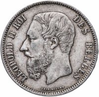 Купить Бельгия 5 франков (francs) 1868