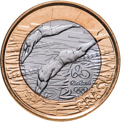 купить Бразилия 1 real (реал) 2014 "XXXI летние Олимпийские Игры, Рио-де-Жанейро 2016 swimming (плавание)"