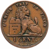 Купить Бельгия 1 сантим (centime) 1902 Надпись на французском - 'DES BELGES'