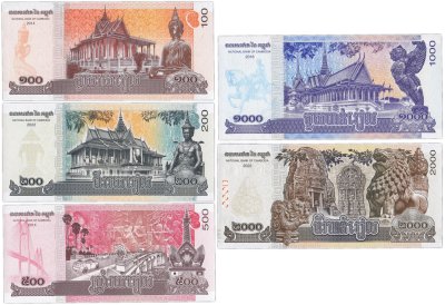 купить Камбоджа - набор 100 + 200 + 500 + 1000 + 2000 риелей 2014 - 2022 год Рick-W65 - W67A