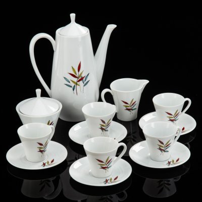 купить Сервиз кофейный с растительным декором на 5 персон (13 предметов), Cerabel Porcelaine de Baudour, фарфор, деколь, Бельгия, 1960-1977 гг.