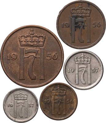 купить Норвегия набор монет для обращения 1951-1957 (5 штук)