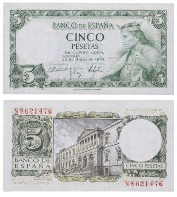 купить Испания 5 песет 1954 (Pick 146a)