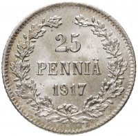 купить 25 пенни 1917 S гербовый орёл без корон, монета для Финляндии