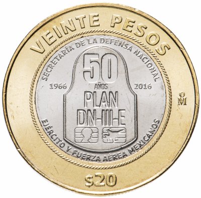 купить Мексика 20 песо (pesos) 2016 год 50-летие плана действий в чрезвычайных ситуациях "DN-III-E"