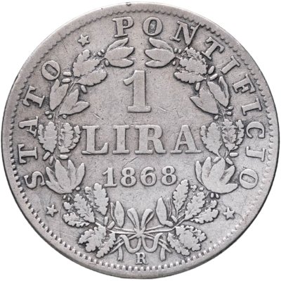 купить Папская область 1 лира (lira) 1868 Надпись "MAX·AN·XXIII" на аверсе