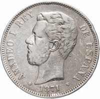купить Испания 5 песет (pesetas) 1871