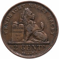 купить Бельгия 2 сантим 1910-1919 фламандская версия (DER BELGEN) (VF-XF)