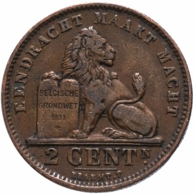 купить Бельгия 2 сантим 1910-1919 фламандская версия (DER BELGEN) (VF-XF)