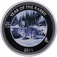 Купить Острова Питкэрн 2 доллара 2011 "Год кролика"