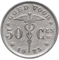 Купить Бельгия 50 сантимов (centimes) 1923 (Надпись на голландском - 'BELGIE')