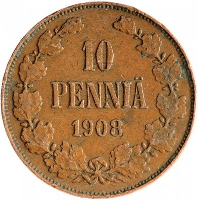 купить Для Финляндии 10 пенни 1908