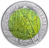 Купить Австрия 25 euro (евро) 2008 "Неоновая лампа" в футляре с сертификатом
