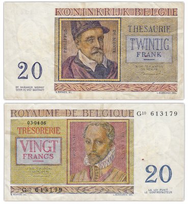 купить Бельгия 20 франков 1956 (Pick 132b)
