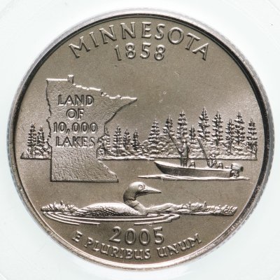 купить США 25 центов (квотер, 1/4 доллара, quarter dollar) 2005 "Миннесота (Minnesota)" в слабе PCGS MS68