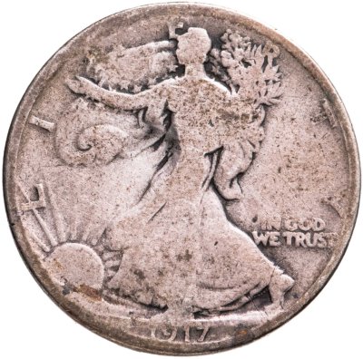 купить США 50 центов (1/2 доллара, half dollar) 1917 Walking Liberty Half Dollar Без отметки монетного двора