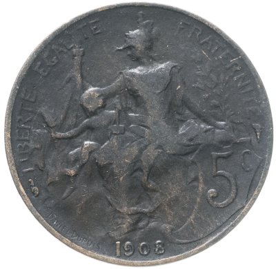 купить Франция 5 сантимов (centimes) 1908
