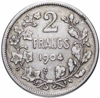 Купить Бельгия 2 франка (francs) 1904 Надпись на французском - 'DES BELGES'