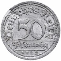 Купить Германия (Веймарская республика) 50 пфеннигов (pfennig) 1922 A