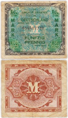 купить Германия 1/2 марки 1944 (Pick 191а) Оккупация