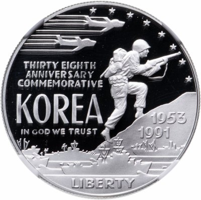 купить США 1 доллар (dollar) 1991 P Proof "38 лет Корейской войне" NGC PF69