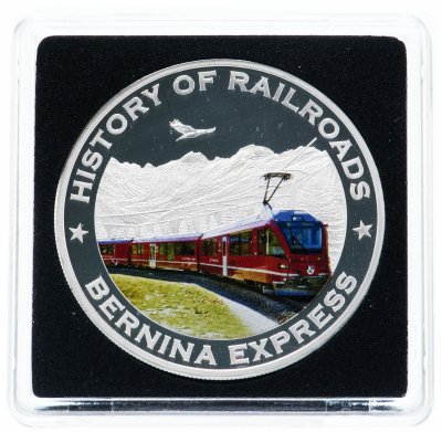 купить Либерия 5 долларов 2011 "История железных дорог - поезд Bernina express", в футляре с сертификатом