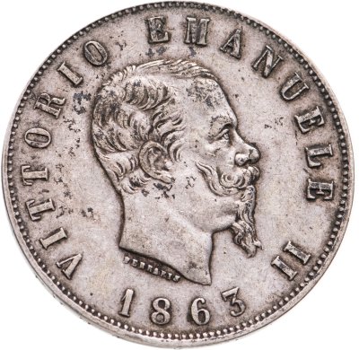 купить Италия 2 лиры 1863 "Щит" знак монетного двора: "T" - Турин