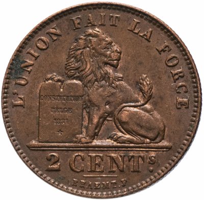 купить Бельгия 2 сантим 1911-1919 французская версия (DES BELGES) (VF-XF)