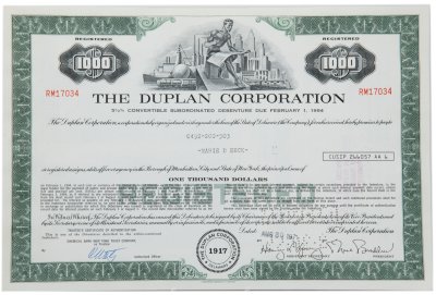 купить Акция США "THE DUPLAN CORPORATION, 1971 г.