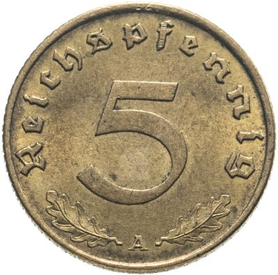 купить Германия (Третий рейх) 5 рейхспфеннигов (reichspfennig) "A" 1938