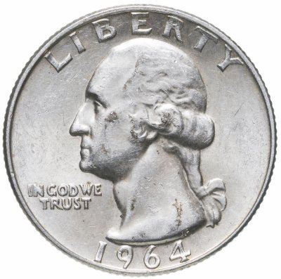 купить США 25 центов (квотер, 1/4 доллара, quarter dollar) 1964 D Washington Quarter (Вашингтон) знак монетного двора "D" - Денвер