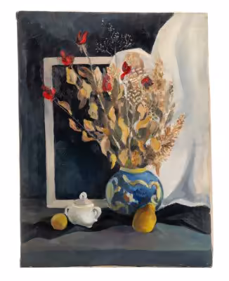 купить Картина "Натюрморт с алыми розами", холст, масло, СССР, 1970-1990 гг.