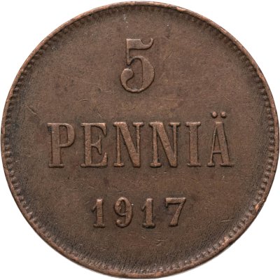 купить 5 пенни (pennia) 1917 с гербовым орлом, Российская Финляндия