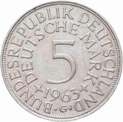 купить Германия 5 марок, 1963 Отметка монетного двора: "G" - Карлсруэ
