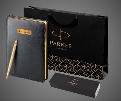 купить Подарочный набор Parker: Ежедневник черного цвета с золотистым срезом и шариковая ручка Parker Jotter XL YellowGold, 2026 г.