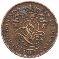 Купить Бельгия 2 сантима 1905 г. Надпись на голландском - 'DER BELGEN'