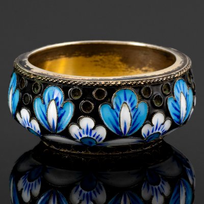 купить Солонка "Цветы", металл, полихромная эмаль по скани, золочение, Ленинградское производственное объединение «Русские самоцветы», СССР, 1952 г.
