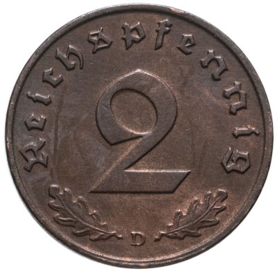 купить Германия (Третий рейх) 2 рейхспфеннига (reichspfennig) "D" 1938