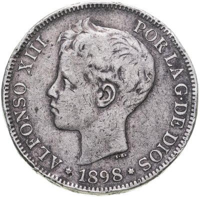 купить Испания 5 песет (pesetas) 1898